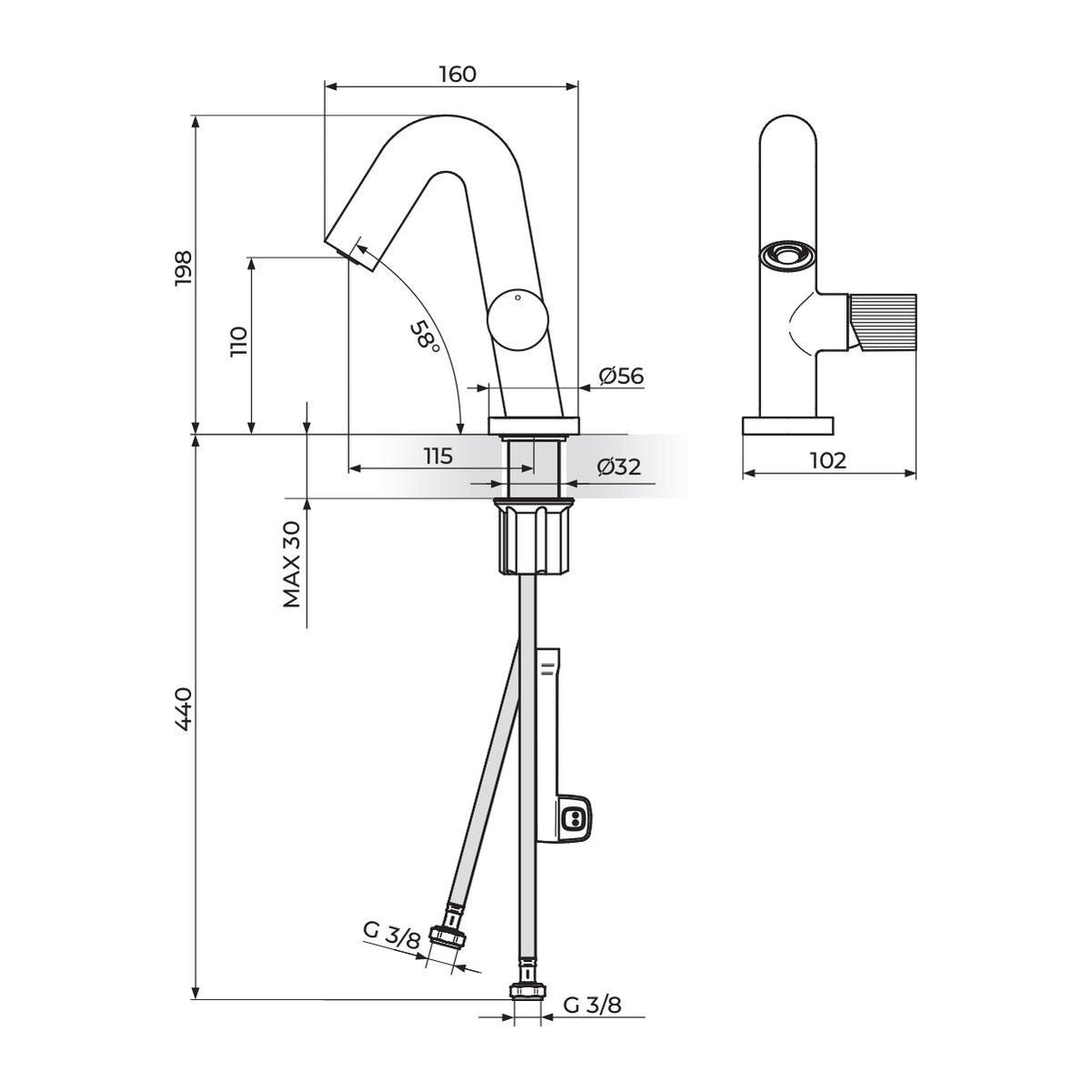 Rosan Stolz S4 baterija za lavabo 430101 – tehnički crtež