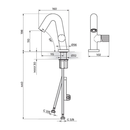 Rosan Stolz S4 baterija za lavabo 430101 – tehnički crtež