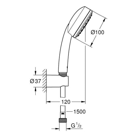 Grohe Tempesta Cosmopolitan 100 set za tuš, 1 funkcija 26084002 – tehnički crtež