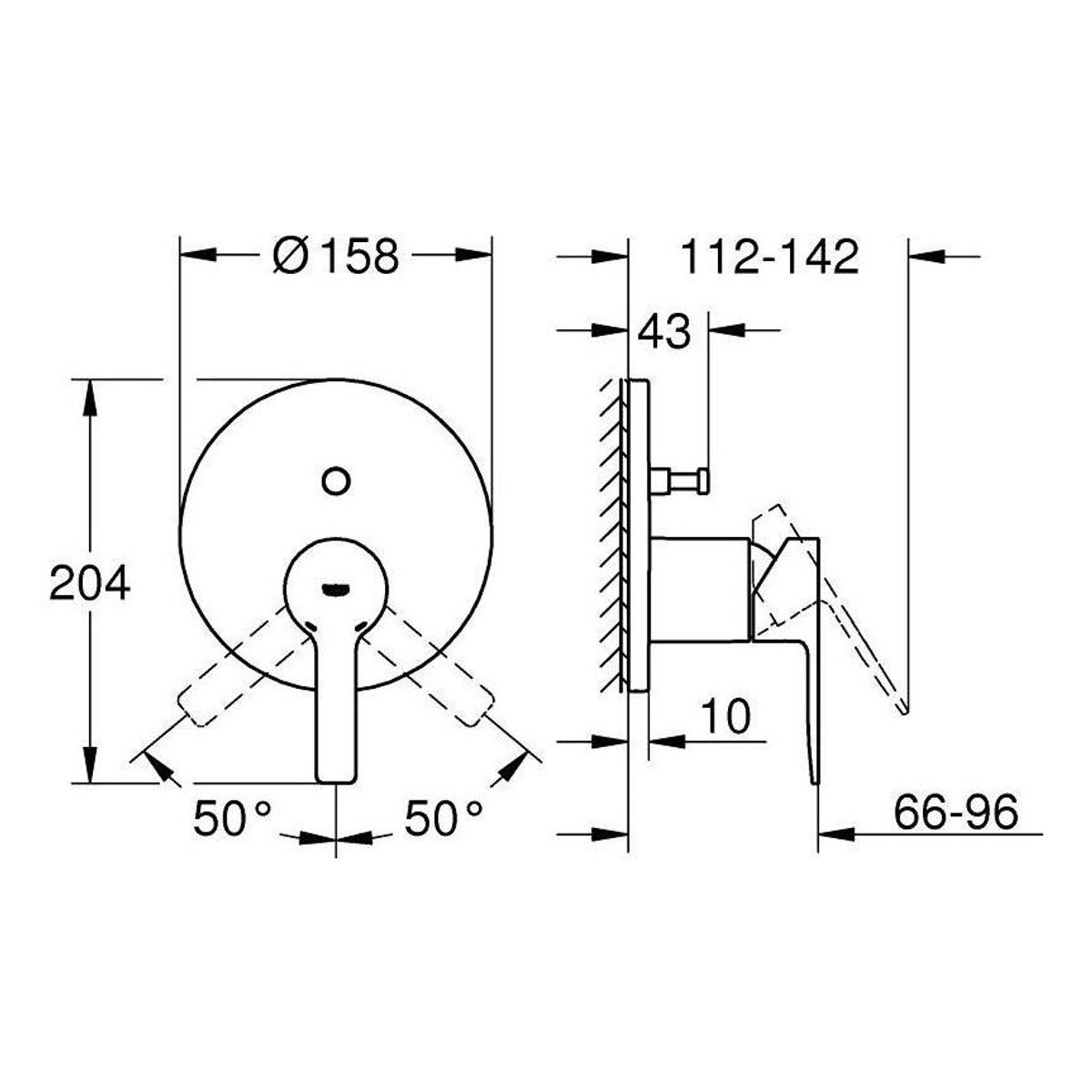 Grohe Lineare jednoručna baterija za tuš sa prebacivačem 24064DC1 – tehnički crtež