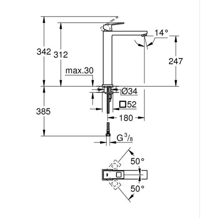 Grohe Eurocube za lavabo XL size 23406000 – tehnički crtež