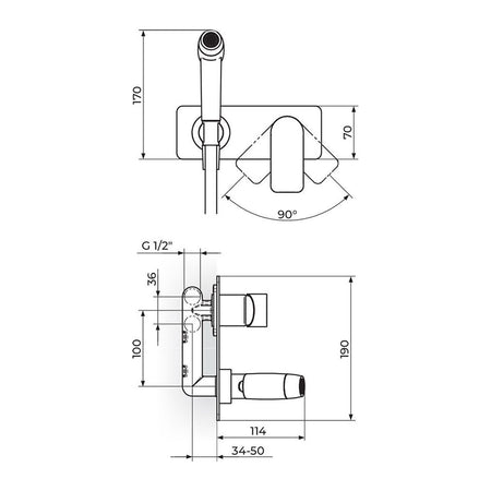 Rosan S2 Black baterija za bide 239501B – tehnički crtež