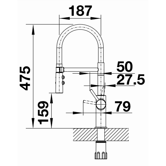 Blanco CATRIS-S Flexo Black Matt filter 526707 – tehnički crtež