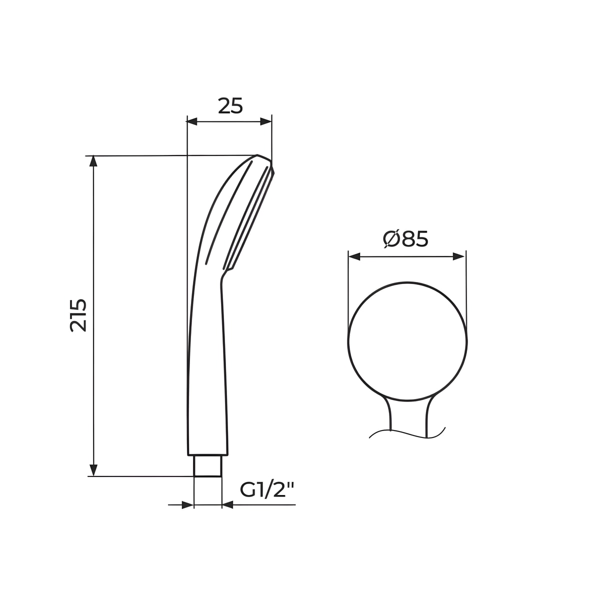 Rosan tuš ručica Stolz Water Jet PTREC12 – tehnički crtež