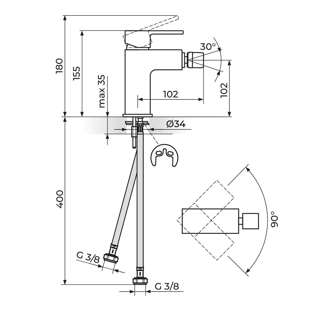 Rosan Quadro baterija za bide JQ39101 – tehnički crtež