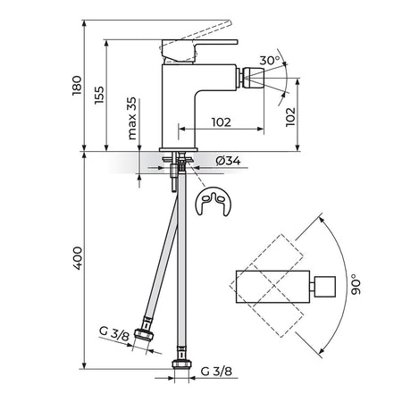Rosan Quadro baterija za bide JQ39101 – tehnički crtež