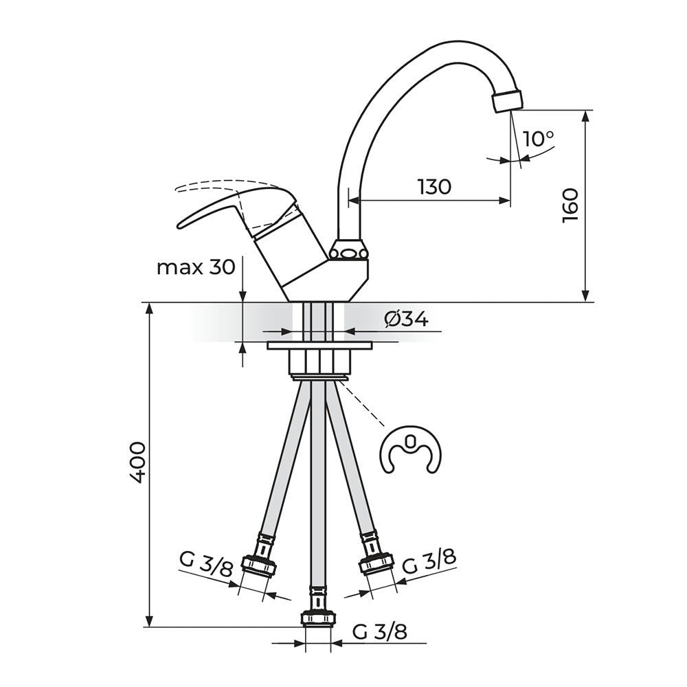 Rosan Perla baterija za sudoperu – protočni bojler izliv 130mm JP382013