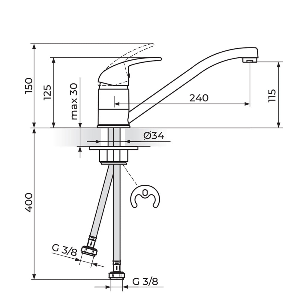 Rosan King baterija za sudoperu J381001 – tehnički crtež