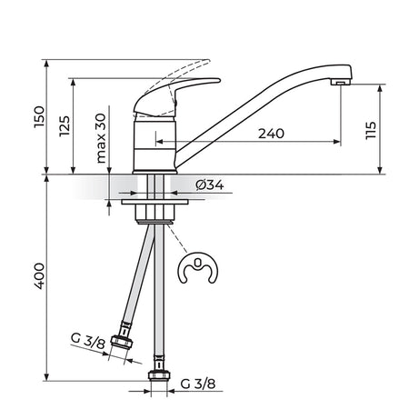 Rosan King baterija za sudoperu J381001 – tehnički crtež