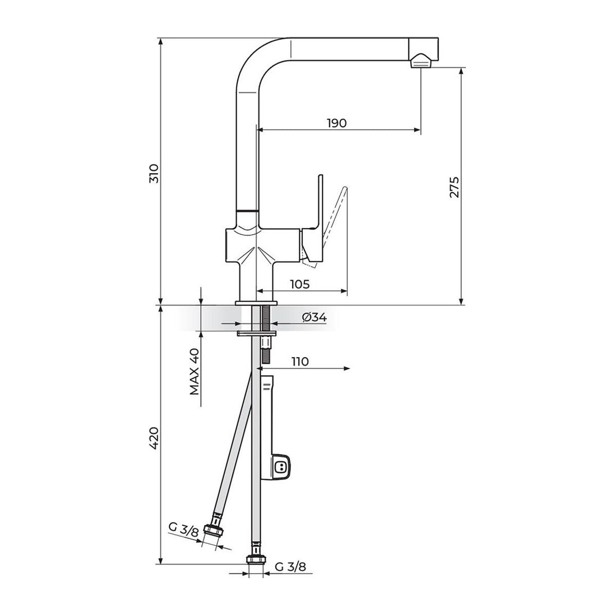 Rosan S2 Black baterija za sudoperu 238201B – tehnički crtež