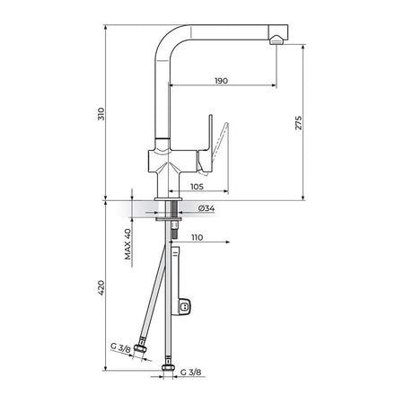 Rosan S2 Black baterija za sudoperu 238201B – tehnički crtež