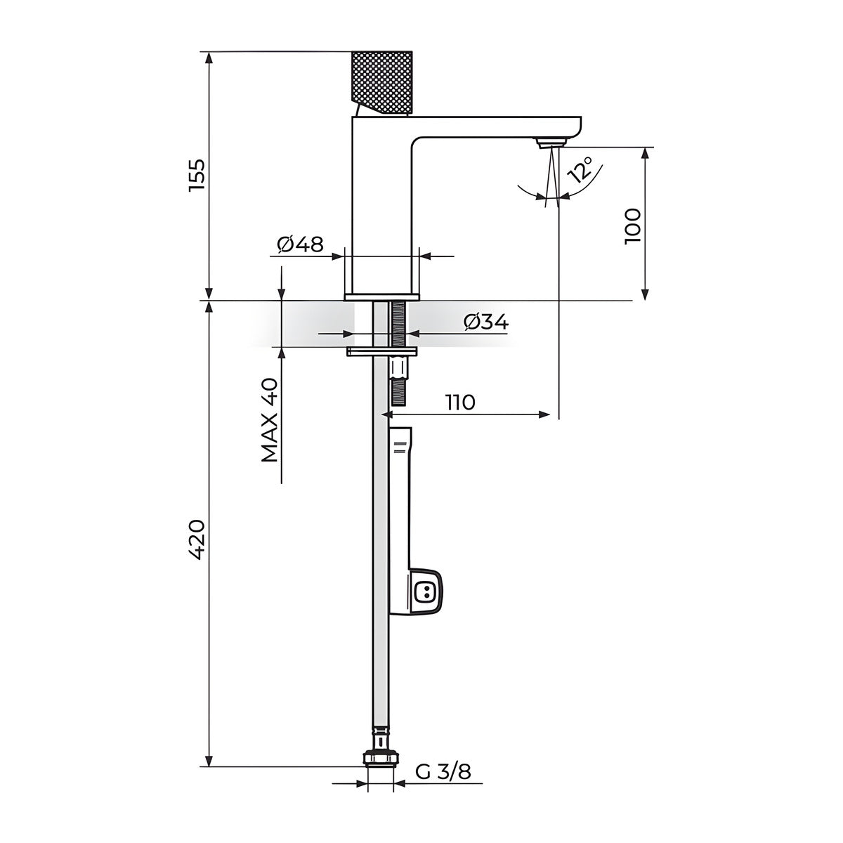Rosan S2 Black&Gold baterija za lavabo – hladna voda 254101BG – tehnički crtež
