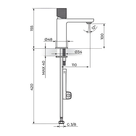 Rosan S2 Black&Gold baterija za lavabo – hladna voda 254101BG – tehnički crtež