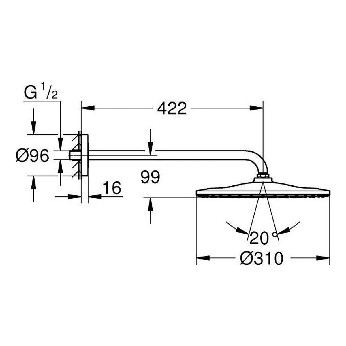 Grohe Rainshower Mono 310 tuš set 26558GN0 – tehnički crtež
