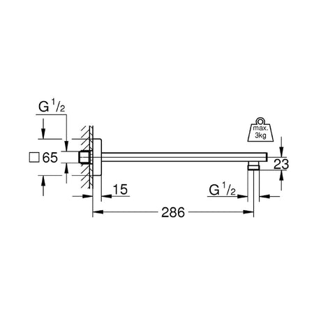 Grohe Rainshower držač tuš ruže 286mm 27709000 – tehnički crtež