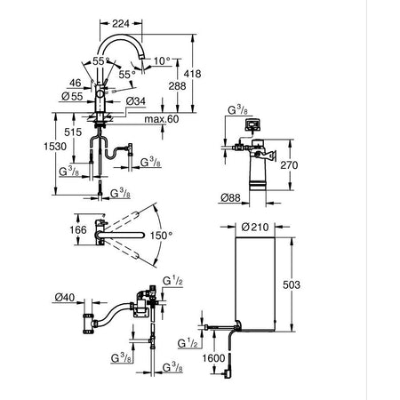 Grohe Red Duo slavina 8l Bojler 30079001 – tehnički crtež