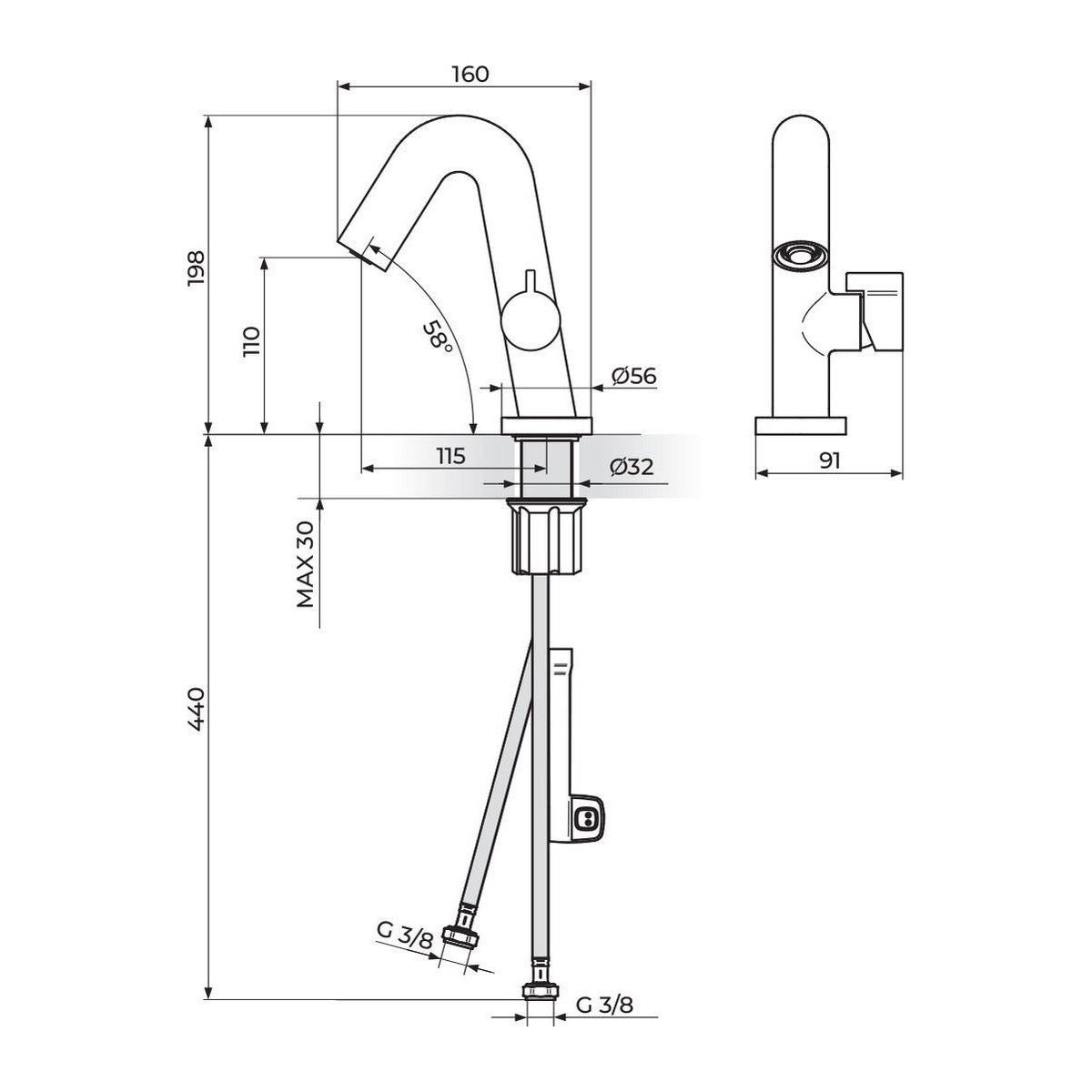 Rosan Stolz S3 baterija za lavabo 330101 – tehnički crtež