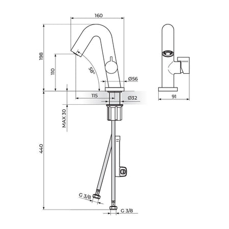 Rosan Stolz S3 baterija za lavabo 330101 – tehnički crtež