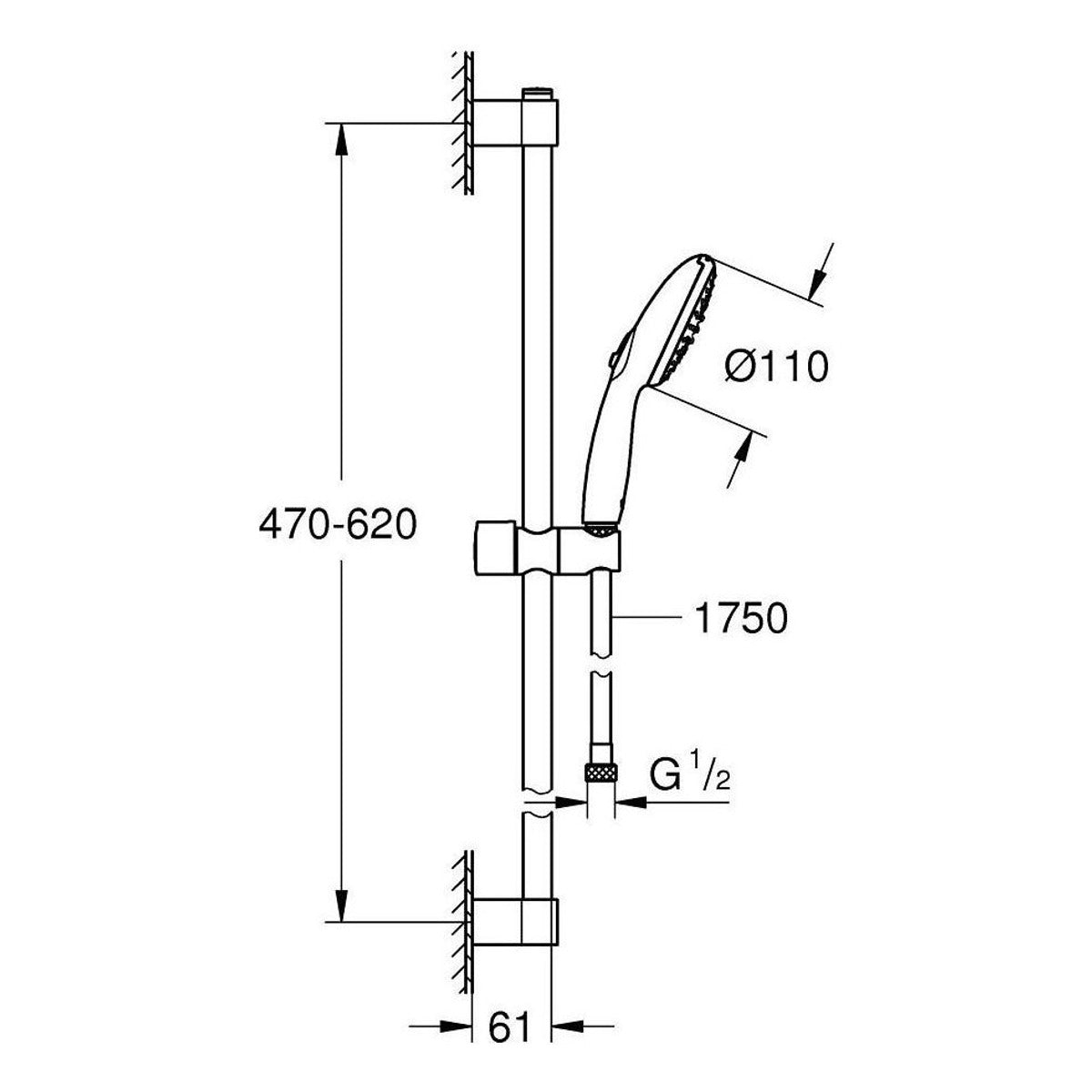 Grohe Rainshower Cosmopolitan 310 tuš ruža 380mm – tehnički crtež