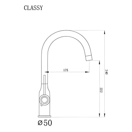 METALAC xGranit slavina za sudoperu Classy - crna T03808 – tehnički crtež