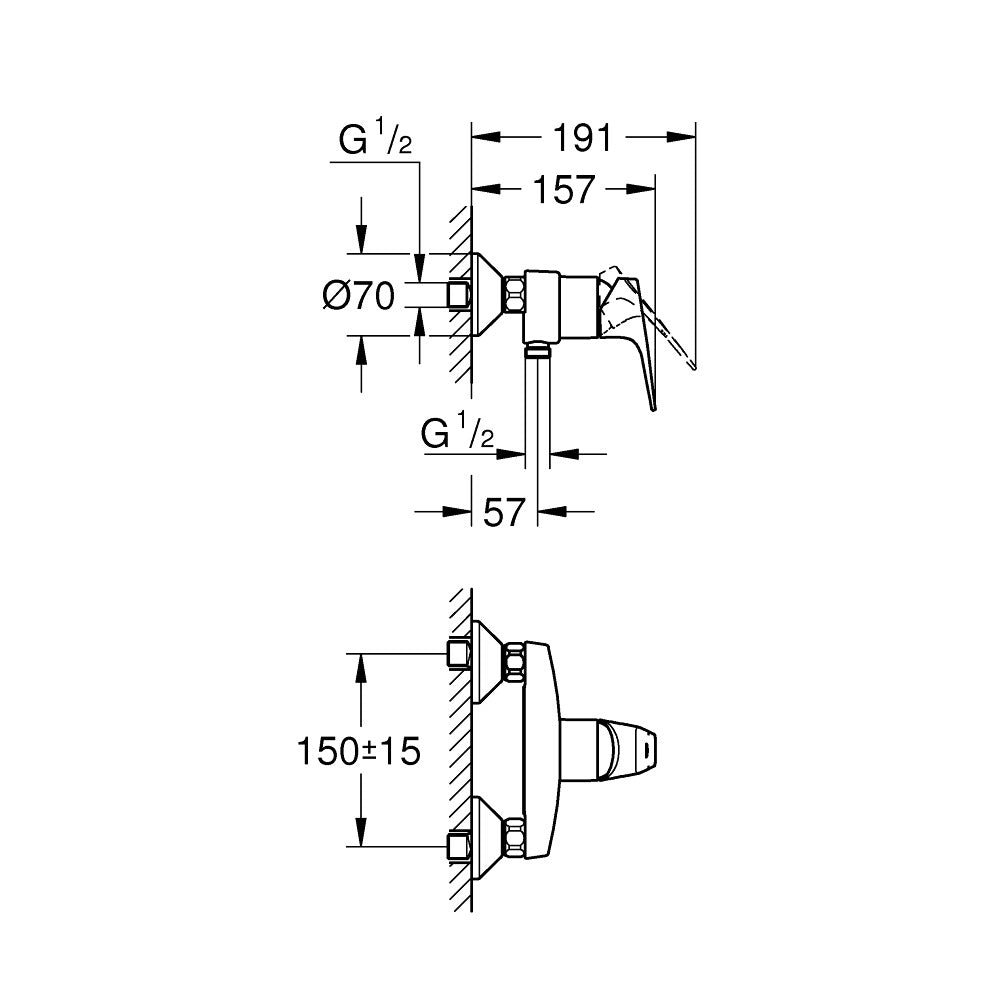 Grohe Bauflow za tuš kadu 23755000 – tehnički crtež