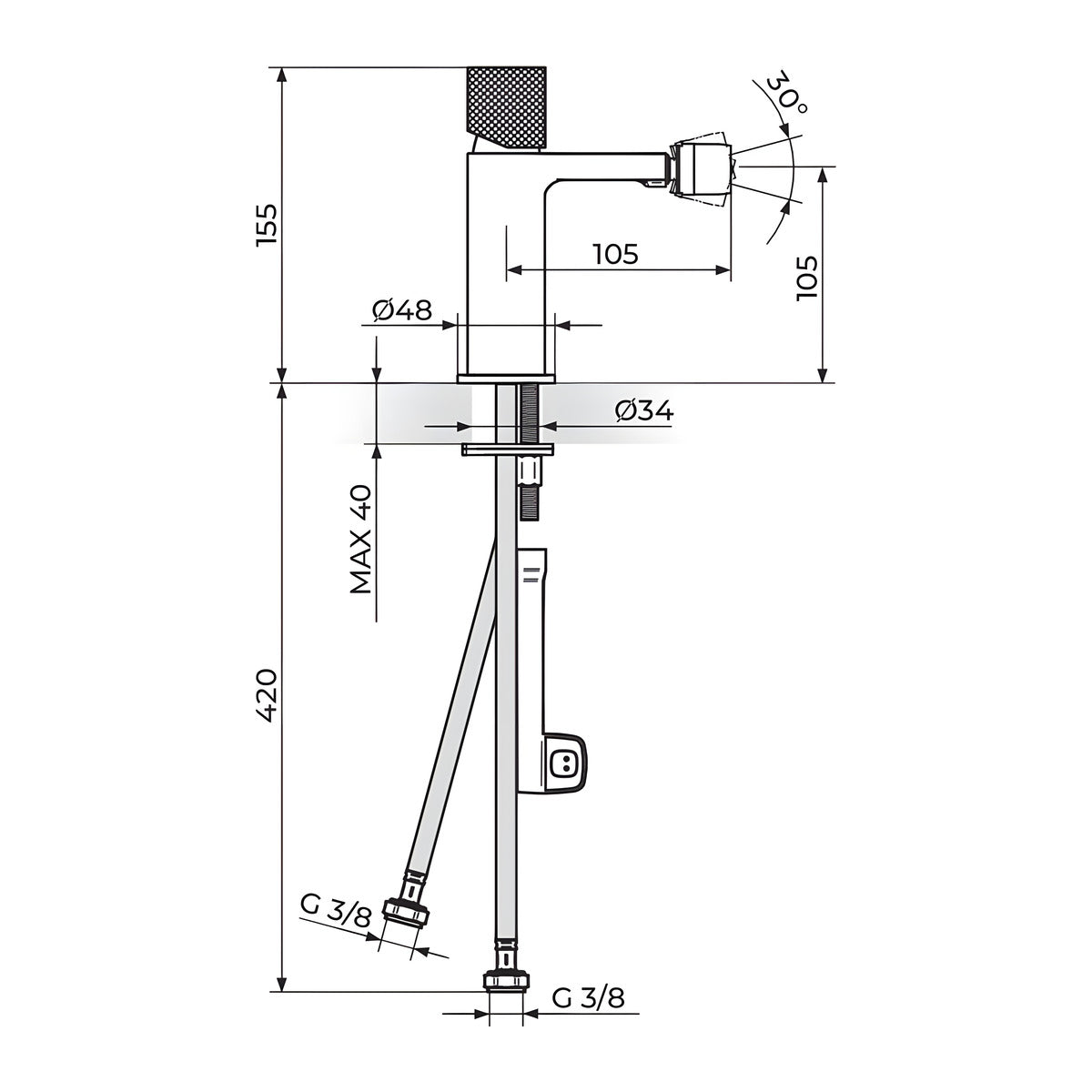 Rosan S2 Black&Gold baterija za bide 239101BG – tehnički crtež