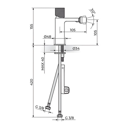 Rosan S2 Black&Gold baterija za bide 239101BG – tehnički crtež