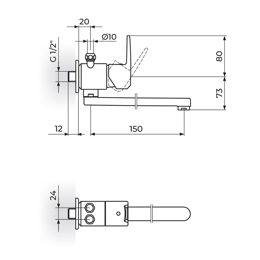 Rosan Cubo3 baterija za protočni bojler izliv 150mm JC36102 – tehnički crtež