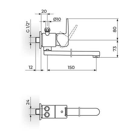 Rosan Cubo3 baterija za protočni bojler izliv 150mm JC36102 – tehnički crtež