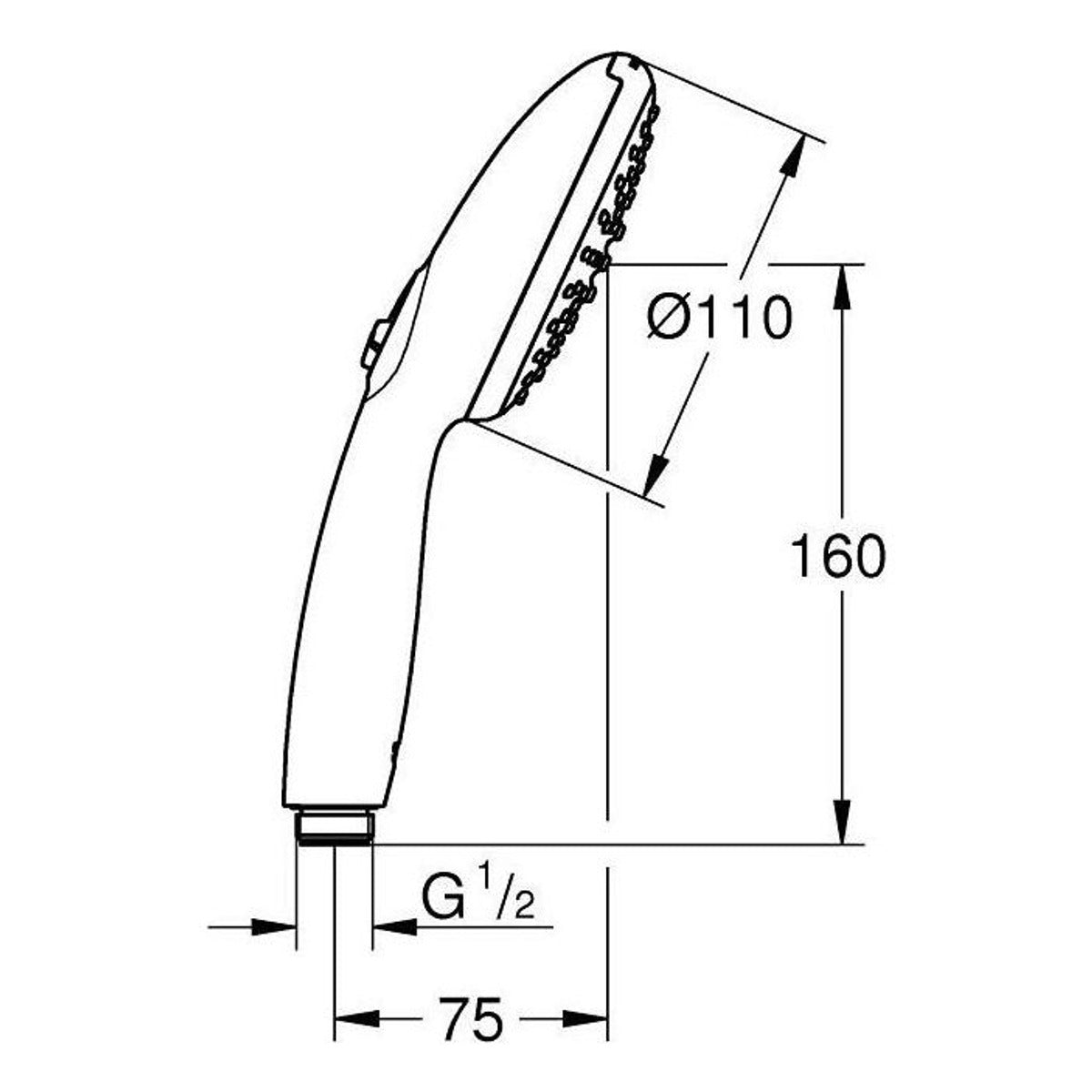 Grohe Tempesta 110 tuš ručica matt Black 261612433 – tehnički crtež