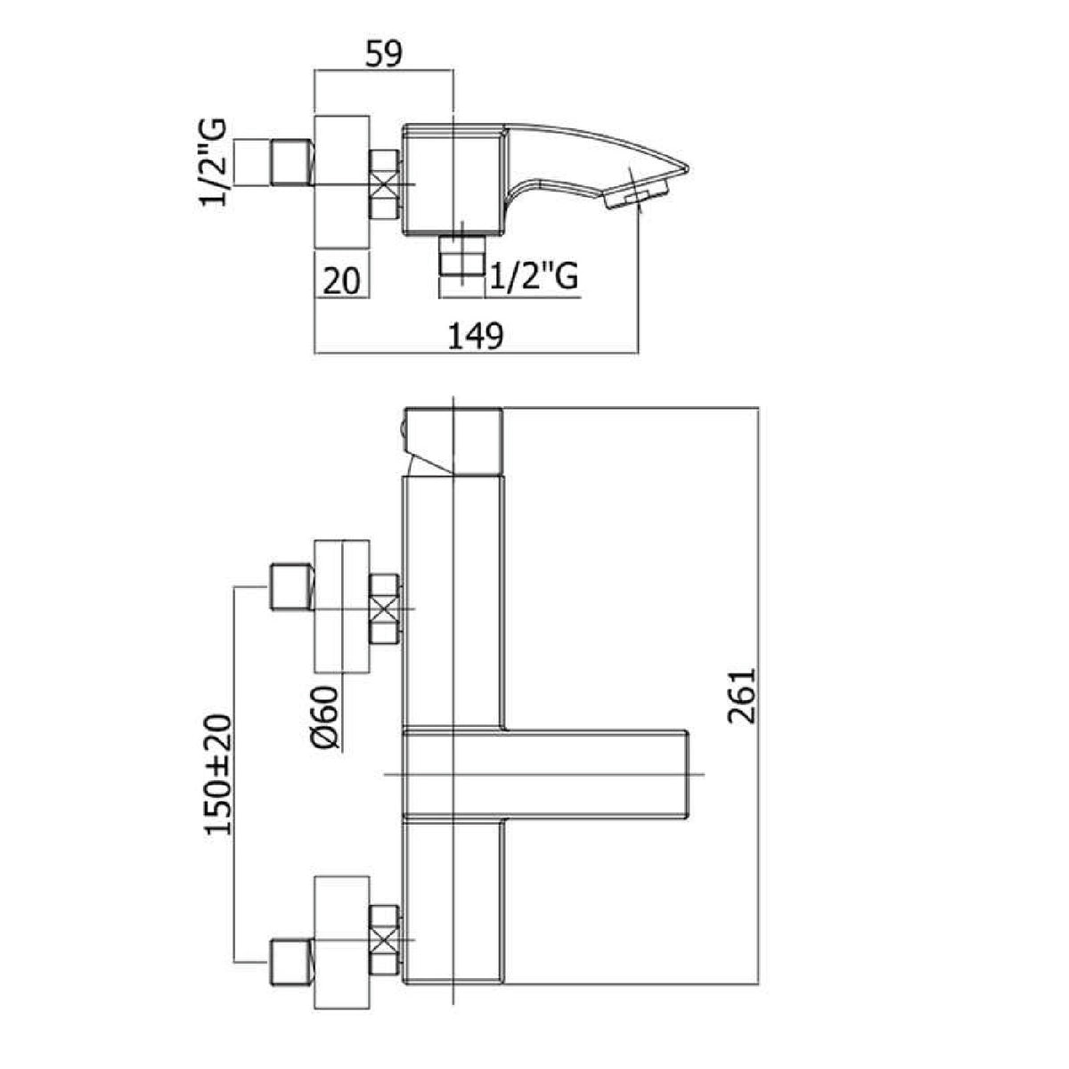 Paffoni za kadu LEVEL LEC023CR – tehnički crtež