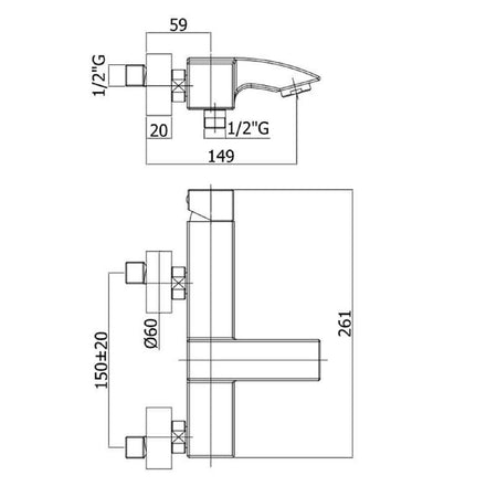Paffoni za kadu LEVEL LEC023CR – tehnički crtež