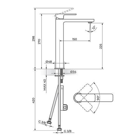 Rosan S2 baterija za lavabo 230109 – tehnički crtež