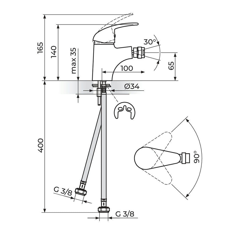 Rosan King baterija za bide J391001 – tehnički crtež