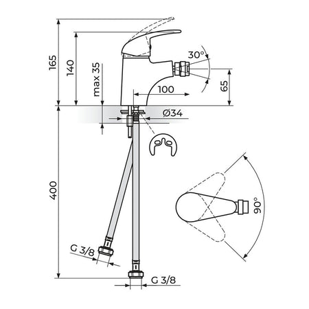 Rosan King baterija za bide J391001 – tehnički crtež