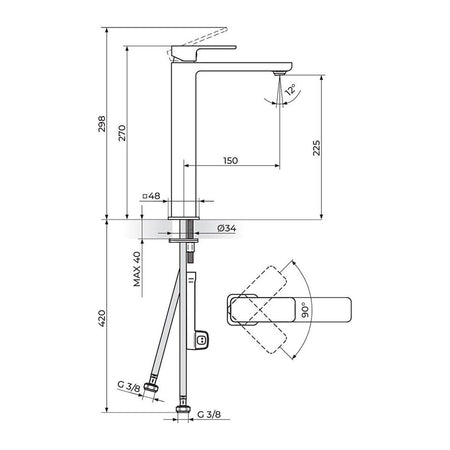 Rosan S2 baterija za lavabo 230209 – tehnički crtež