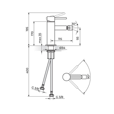 Rosan baterija za bide JZ39101 – tehnički crtež