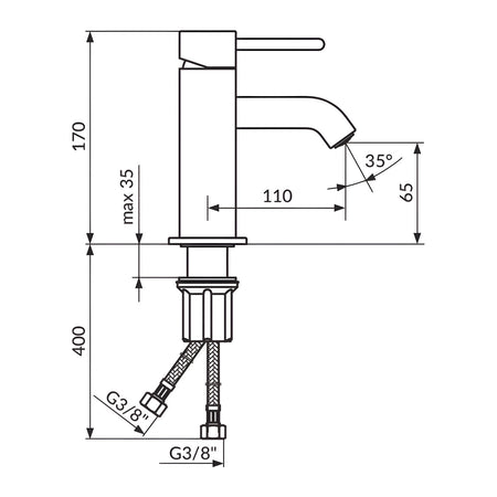 Rosan Dark baterija za lavabo JD30101 – tehnički crtež