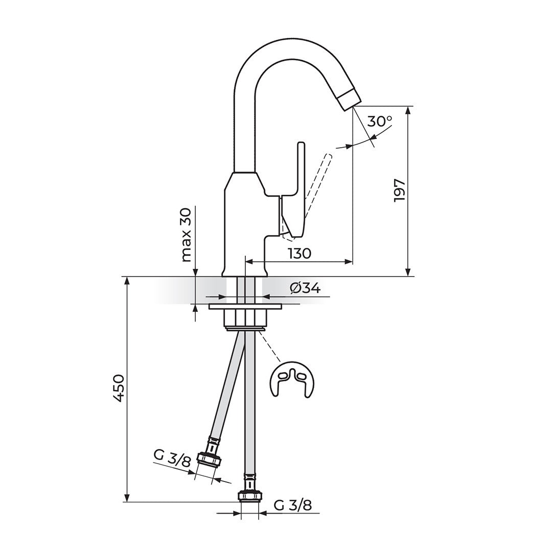 Rosan B/2 baterija za lavabo JB30301 – tehnički crtež