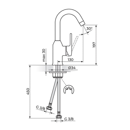 Rosan B/2 baterija za lavabo JB30301 – tehnički crtež