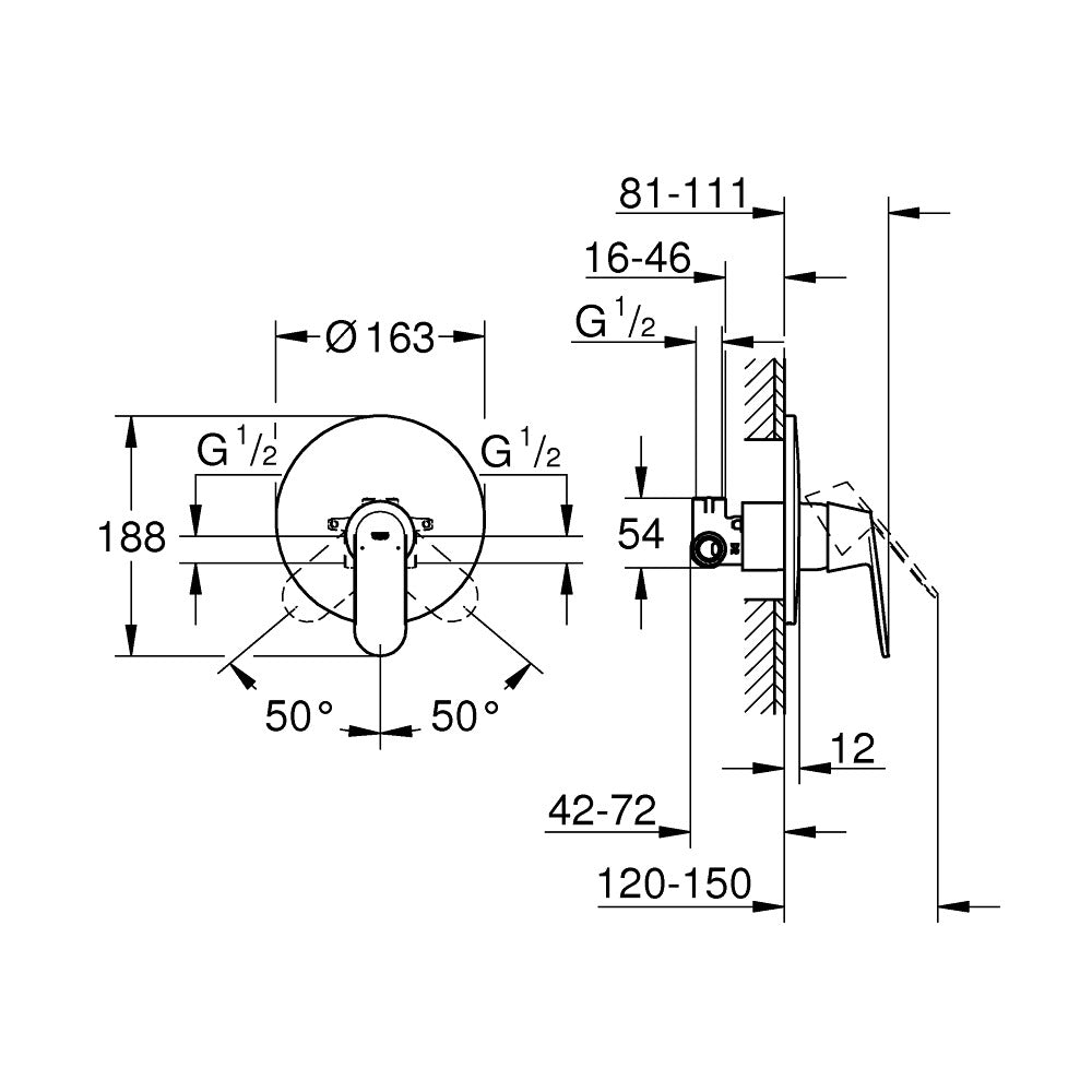 Grohe Eurosmart Cosmopolitan mešač 32880000 – tehnički crtež