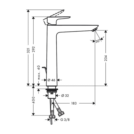 Hansgrohe Talis E 240 za umivaonik brushed bronze 71716140 – tehnički crtež