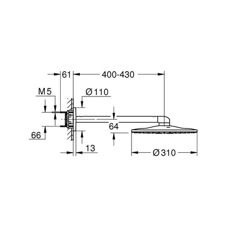 Grohe Rainshower SmartActive 310 SET Hard graphite 26475A00 – tehnički crtež
