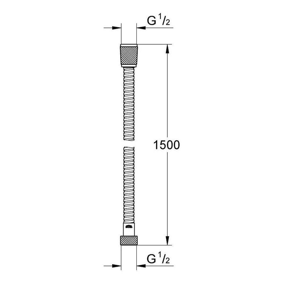 Grohe Relexa tuš crevo 1500mm 28105000 – tehnički crtež