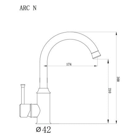 METALAC xGranit slavina za sudoperu Arc - crna T03800 – tehnički crtež
