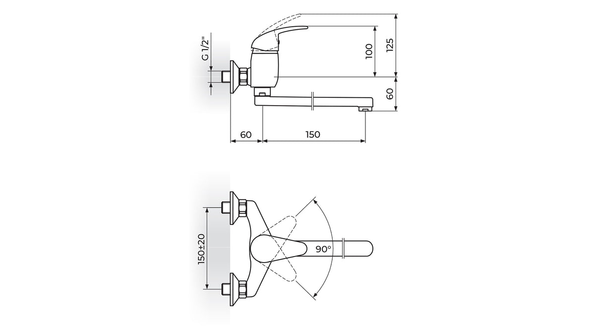 Rosan King baterija za lavabo – sudoperu izliv 150mm J321015 – tehnički crtež