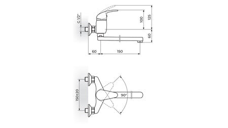 Rosan King baterija za lavabo – sudoperu izliv 150mm J321015 – tehnički crtež