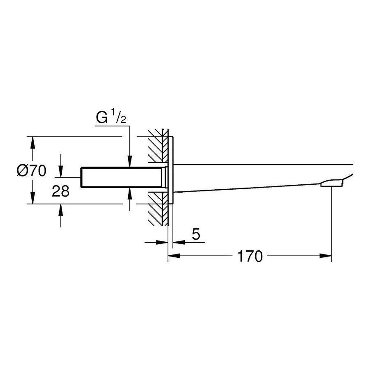 Grohe Lineare izliv za kadu Supersteel 13383DC1 – tehnički crtež