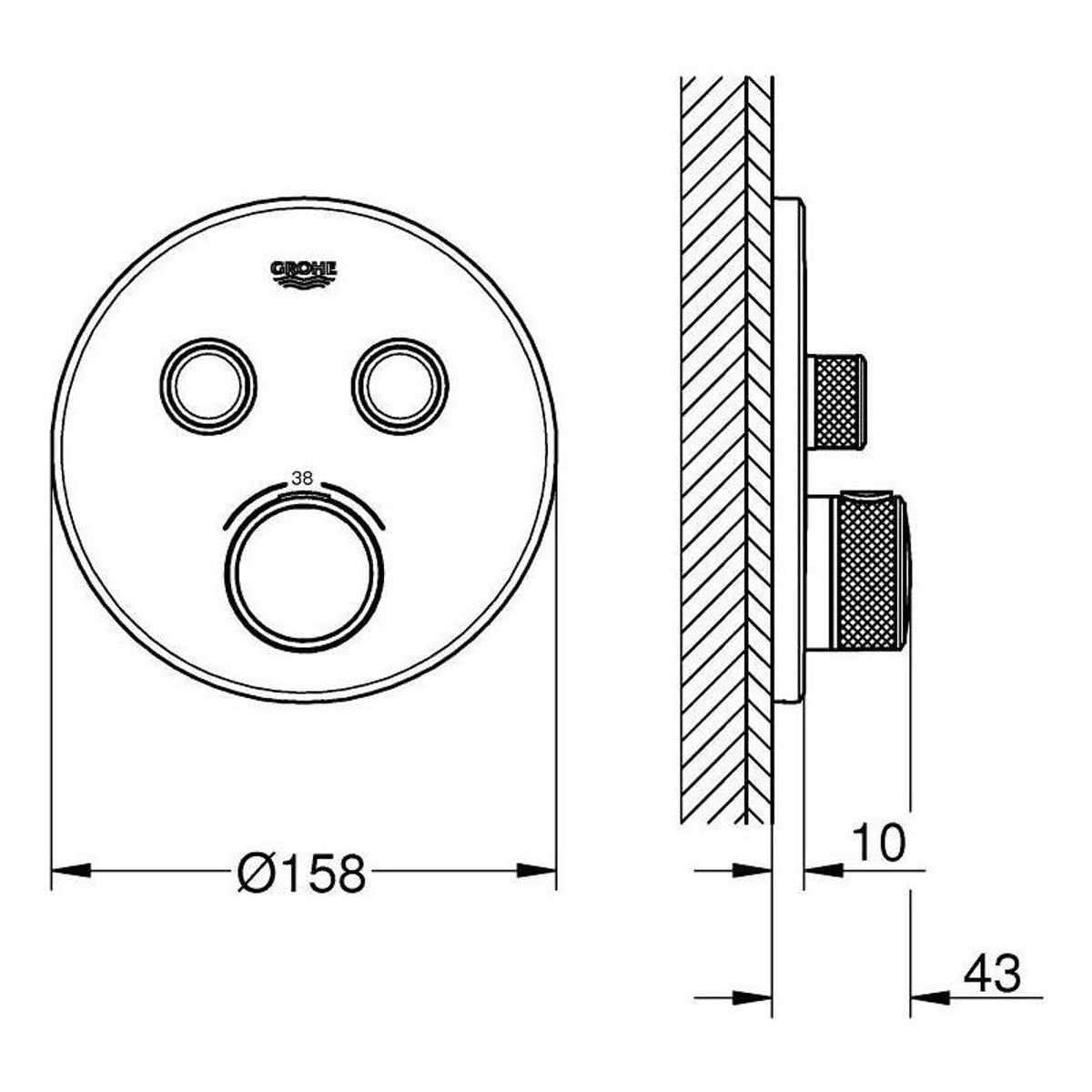 Grohe Grohtherm Smartcontrol mešač termo sa 2 f bushed Cool sunrise 29119GN0 – tehnički crtež