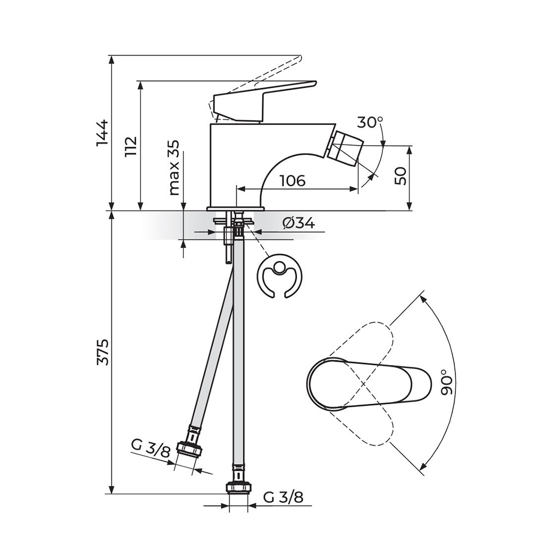 Rosan Smart baterija za bide JA391001 – tehnički crtež
